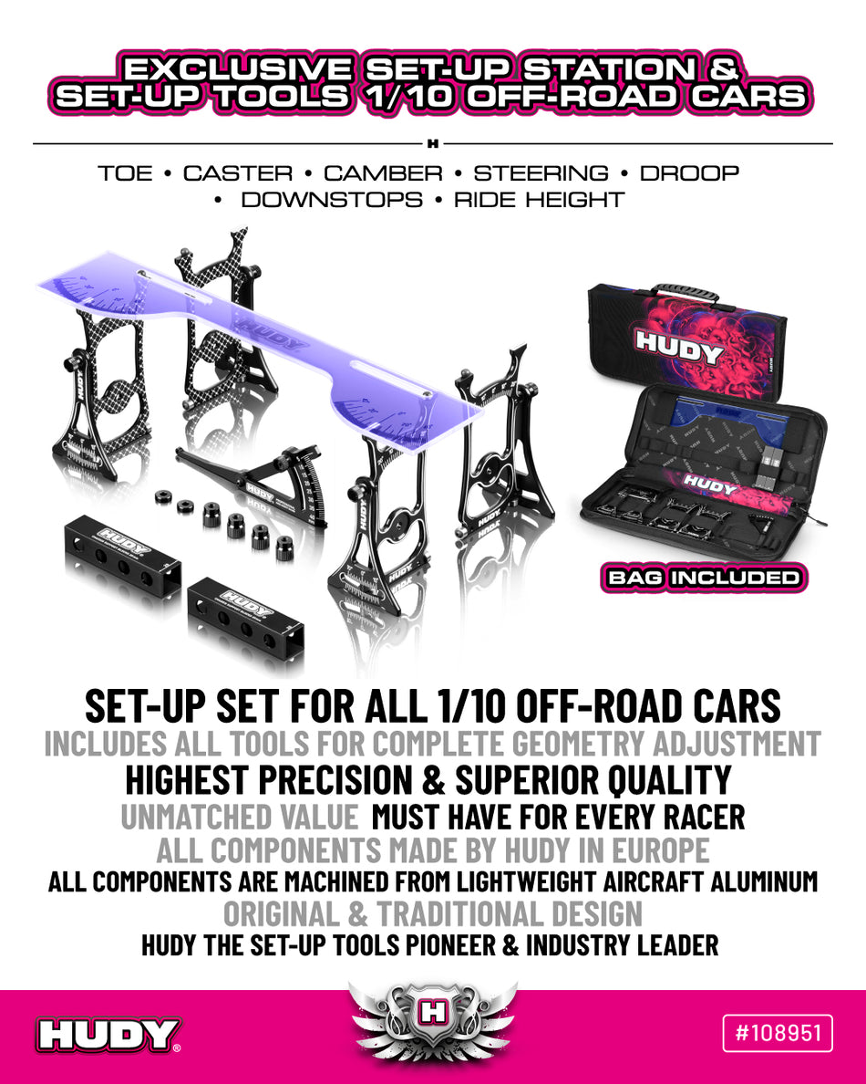 HUDY Banc de réglage 1/10 TT + accessoires + sac transport 108951