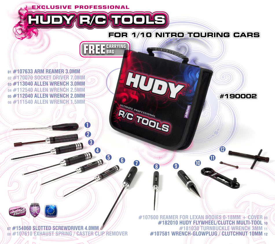 HUDY Set outils pour Nitro 1/10 + trousse 190002