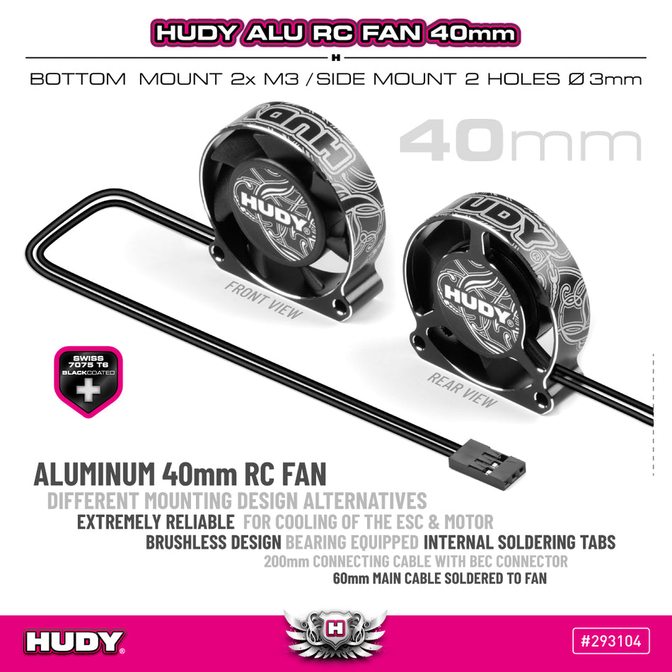 HUDY Ventilateur Alu 40mm - Fixation inf/latérale 2 trous 293104