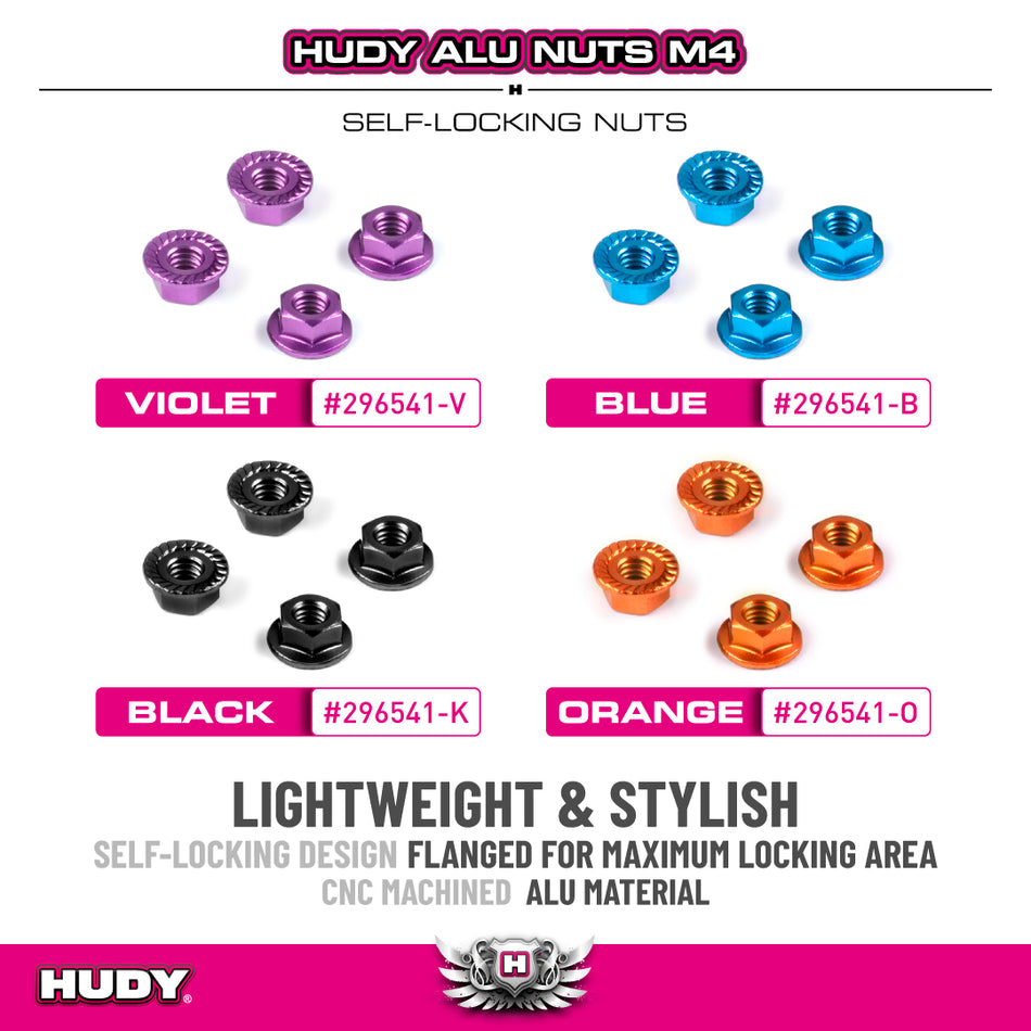 HUDY Ecrous alu 4mm cranté et épaulé - Noir (4) 296541-K