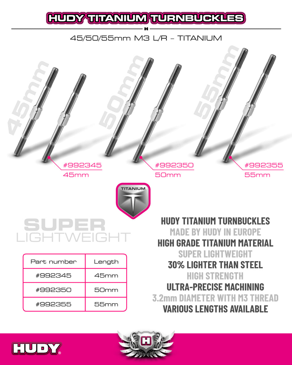 HUDY Pas inversé titane M3 - 50mm (2) (992350)