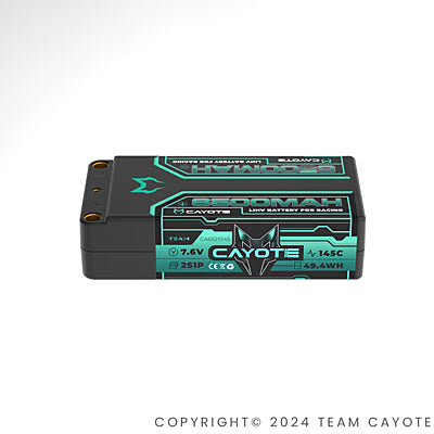 CAYOTE Racing Shorty 6500mAh 7.6V 2S 145C HV LiPo (5mm, 228g) – Batterie Haute Performance