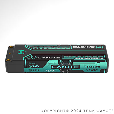 CAYOTE Racing Shorty 6800mAh 7.6V 2S 145C HV LiPo (5mm, 249g) – Batterie Haute Performance