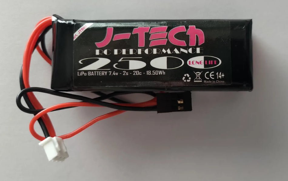 J-TECH BATTERIELiPo "LONG LIFE" 2500 mAh - 7,4v - 2s (Plug JR 200 mm)