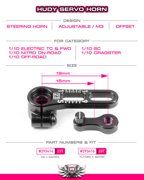 HUDY Palonnier direction alu réglable 25T (293416)