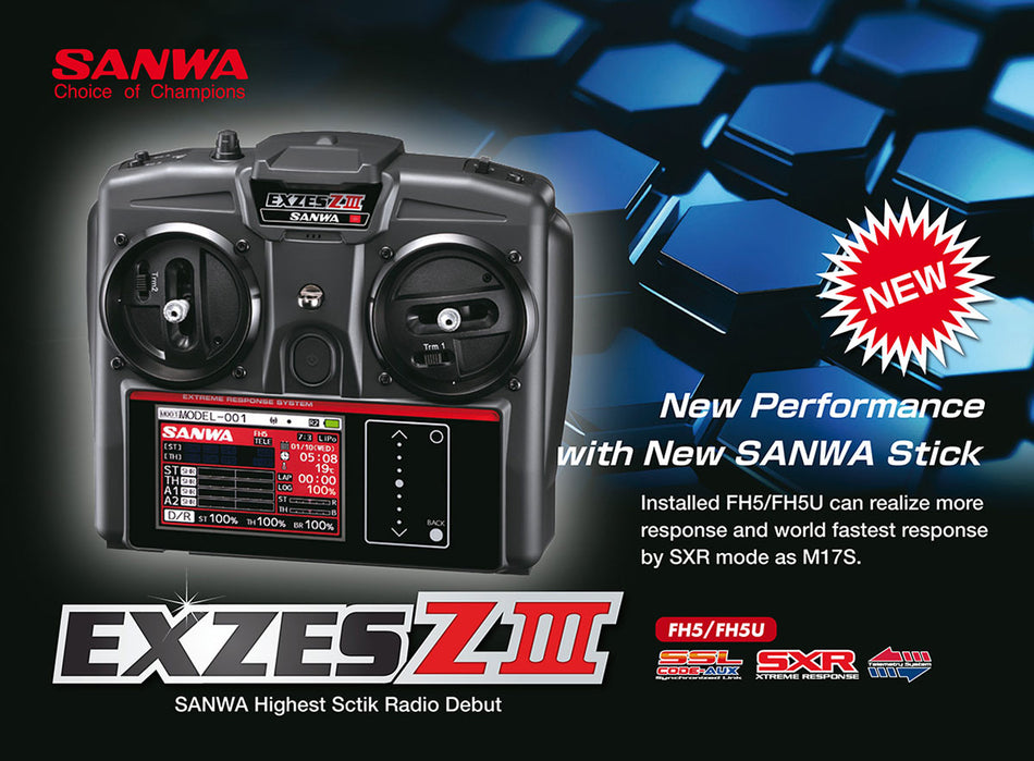 Radio Sanwa Exzes Z3 FH5 + Récepteur RX493i + LiPo TX Installée